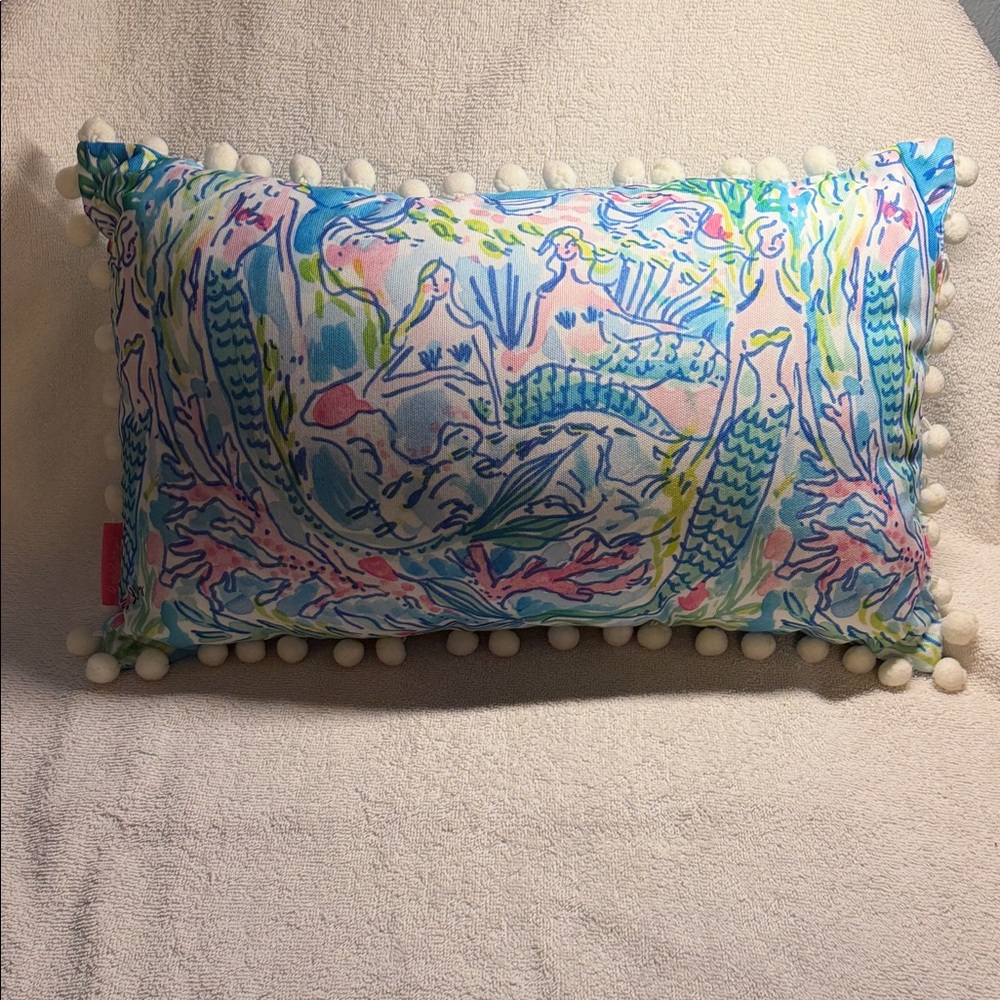 Lilly Pulitzer Blue and Green mermaid Patterned Pillow